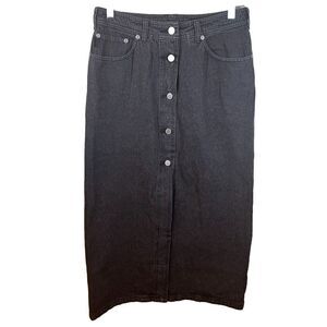Nike Air Jordan Women’s Black Denim Midi Skirt Button Front Size Small